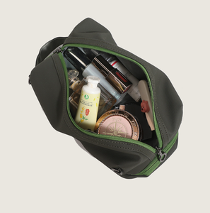 Simple Nylon Cosmetic <b>Bag</b> Medium Size Zipper Closure Portable <b>Makeup</b> Pouch <b>with</b> Soft Handle Green Trim - Product Image 3