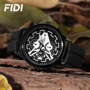 FIDI Men Chronograph Quartz Watch Black Silicone Strap Sport Casual Multi-Function Wristwatch with Date OEM ODM Custom Watch - Product Image 5