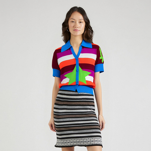 Tùy Chỉnh Phụ Nữ Jacquard Áo Len Phụ Nữ Với Phim Hoạt Hình Côn Trùng Mô Hình Dệt Kim Cô Gái Đan Áo Phông Ngắn Tay Áo Đan Tops - Product Image 3