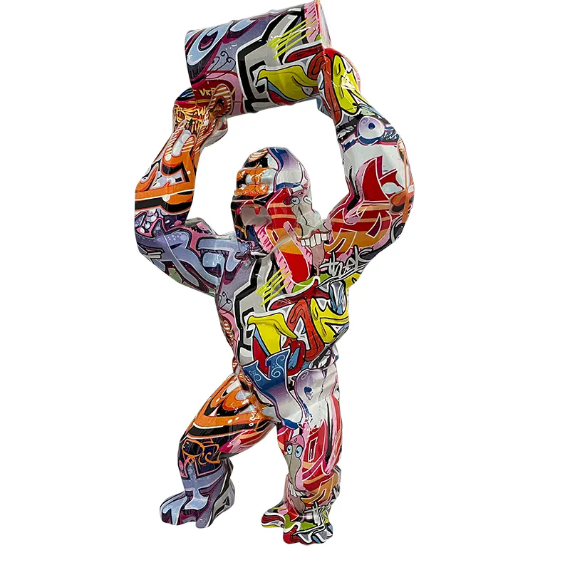 Escultura de Gorilla con <span class=keywords><strong>barril</strong></span>, fabricante personalizado profesional, decoración King Kong de fibra de vidrio