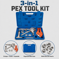 Kit de Prensado de Tuberías PEX IVA Industrial OEM de Acero Aleado, Herramienta Mecánica Deslizante y Expansora con Cortador y 3 Matrices