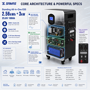 Système de stockage solaire tout-en-un sur pied 3kW 2,56kWh-16kWh avec batterie LiFePO4 24V 25,6V 100Ah 314Ah pour la sauvegarde domestique et l'alimentation sans interruption (UPS) - Product Image 2