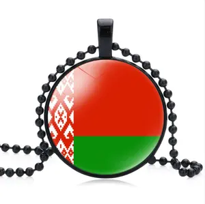Venta al por mayor de alta calidad Bielorrusia bandera tiempo piedra preciosa colgante redondo collar de perlas de arroz