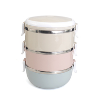 Isolierter Edelstahl 3 Schichten Tragbarer Lunchbox-Behälter BPA Stapelbare Bento-Box Thermo-Auslaufs icher