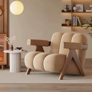 Sofá Individual Minimalista Nórdico con Tela de Terciopelo <span class=keywords><strong>y</strong></span> Sillón de Diseño Relajado, Patas de Madera Maciza, Ideal para Salas de Recepción - Product Image 1