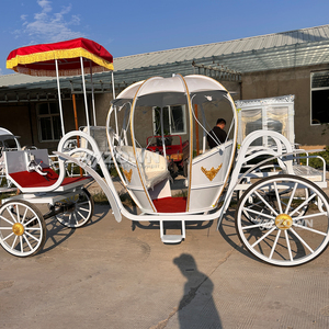 Carruaje eléctrico ZOWN con forma de calabaza, color blanco con techo rojo y adornos dorados, para transporte en bodas al aire libre - Product Image 6