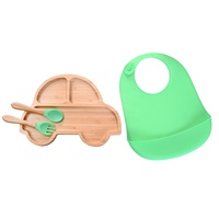 Ensemble de sevrage écologique en bambou pour bébé avec assiette à ventouse en bois et bavoir antidérapant pour bébés et tout-petits