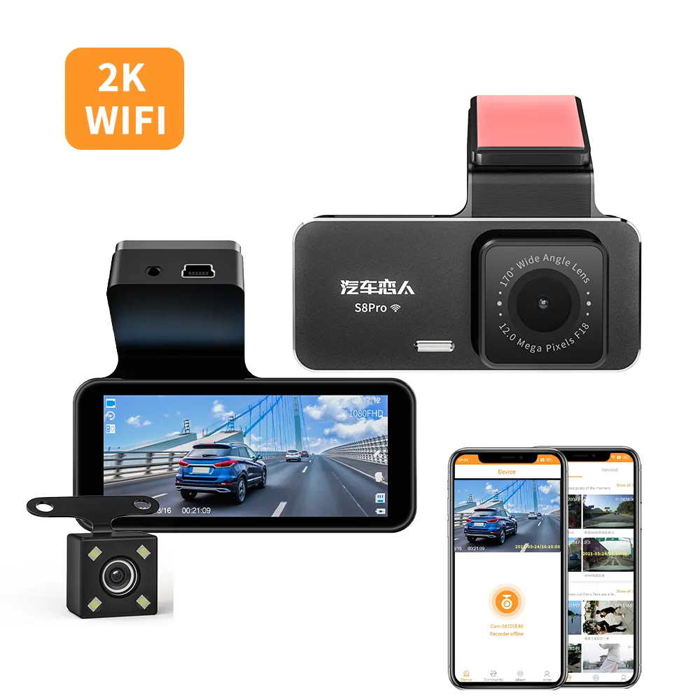 2k auto doppia fotocamera Full QHD WIFI Dash Cam Super visione notturna 2k anteriore 1080P posteriore auto DVR