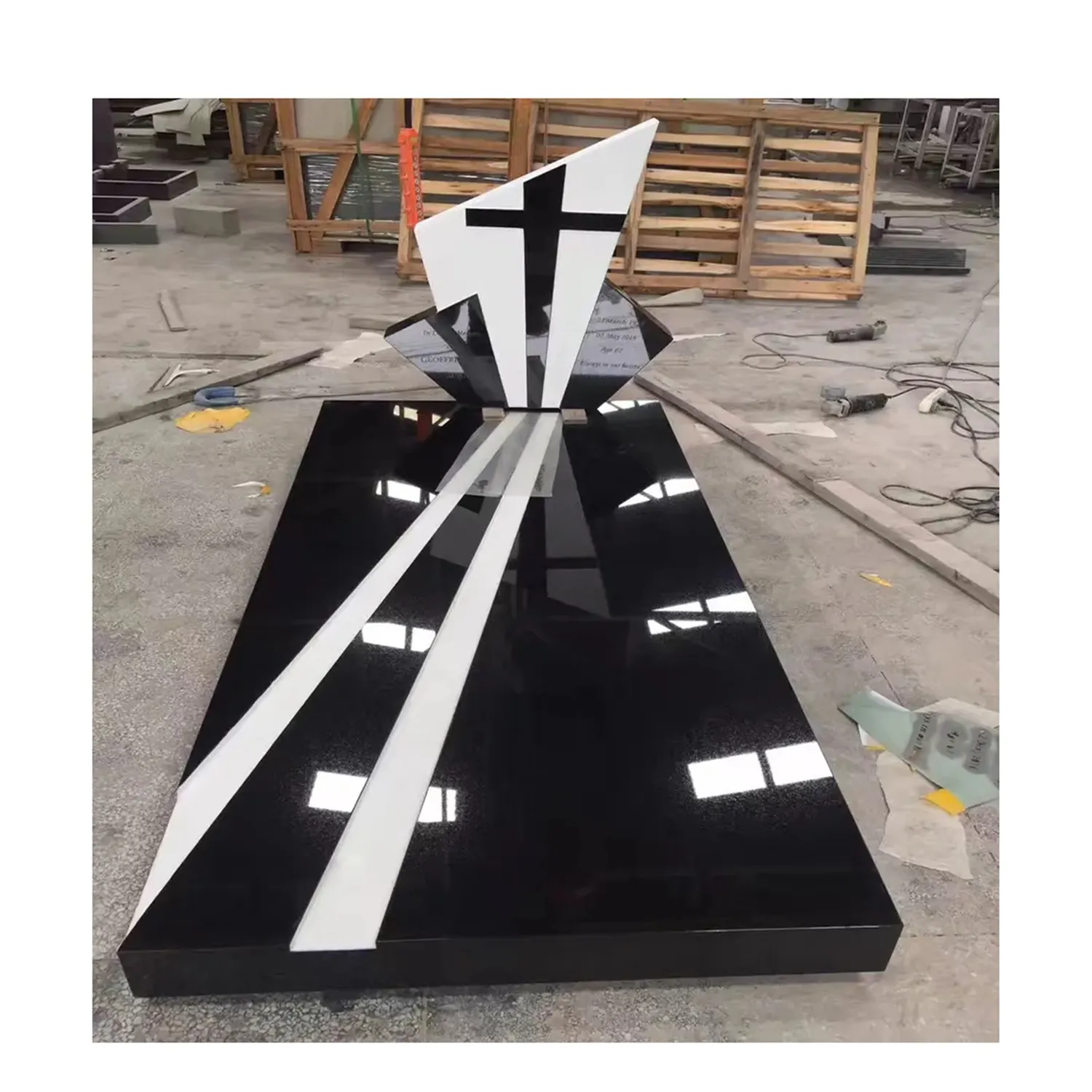 Black Granite Headstone Customized Cross Craving Monuments Absolute Black Granite European Tombstone