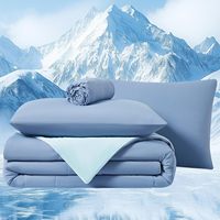 Ensemble de couette rafraîchissante, couverture rafraîchissante pour l'été, 4 pièces, 1 couette Queen + 1 drap-housse + 2 taies d'oreiller, bleu