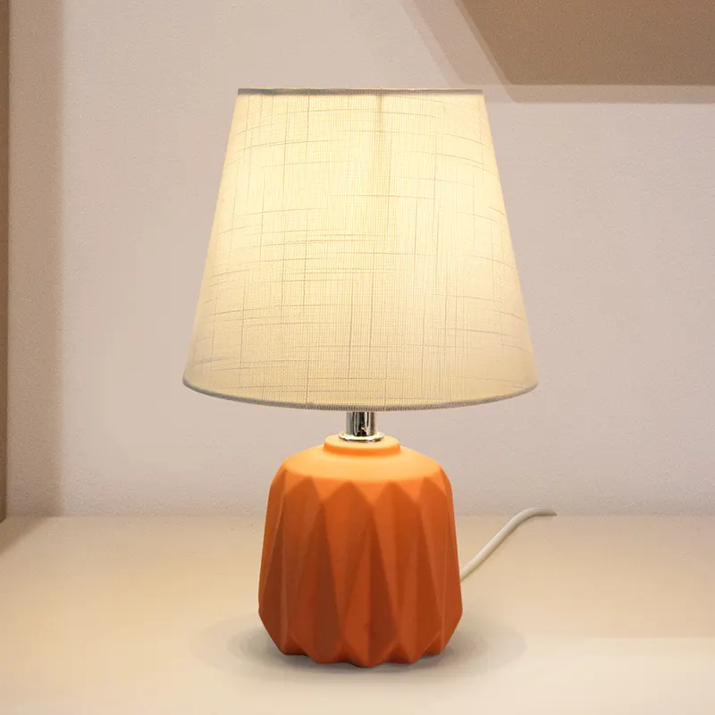 Wholesale modern design orange ceramic base table lamp with cloth lampshade reading table desk lamp