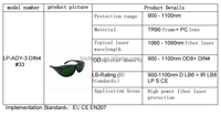 Prix d'usine Lunettes de sécurité pour les yeux au laser Protection des yeux au laser à fibre Longueur d'onde 900-1100nm pour le soudage au laser