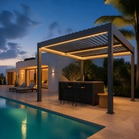 Pergola de luxe en aluminium avec toit à lames motorisées, bioclimatique, imperméable, pare-soleil, télécommandée pour jardin, terrasse