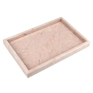 Custom Wholesale Cream Rose Natural Stone Marble Serving Tray Natural Pink Marble Storage Vanity Tray For Home Kitchen