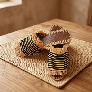 Sandales artisanales pour femmes en raphia à bout ouvert, rayées, respirantes, avec semelle extérieure en cuir véritable et semelle intermédiaire en PU, mode plage toutes saisons - Product Image 3