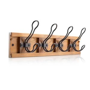 Adjustable <b>wooden</b> <b>coat</b> rack for entryway, clothes <b>hooks</b> behind doors, and wall-mounted key and bag rack for living room. - Product Image 1