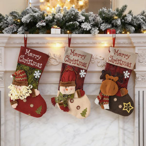 Grandi Calze Natalizie in Feltro con Design Babbo <span class=keywords><strong>Natale</strong></span>, Pupazzo di Neve, Renna e Scritta '<span class=keywords><strong>Buon</strong></span> <span class=keywords><strong>Natale</strong></span>' - Decorazioni per Albero di <span class=keywords><strong>Natale</strong></span> - Product Image 1