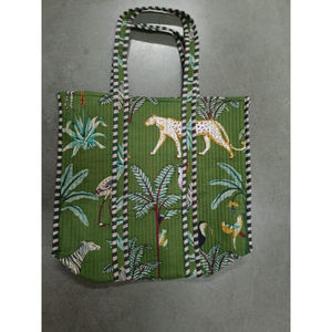 Sac fourre-tout matelassé pour femme, vintage, imprimé à la main, floral, en coton indien, fermeture éclair, personnalisable, printemps, été, hiver - Product Image 3