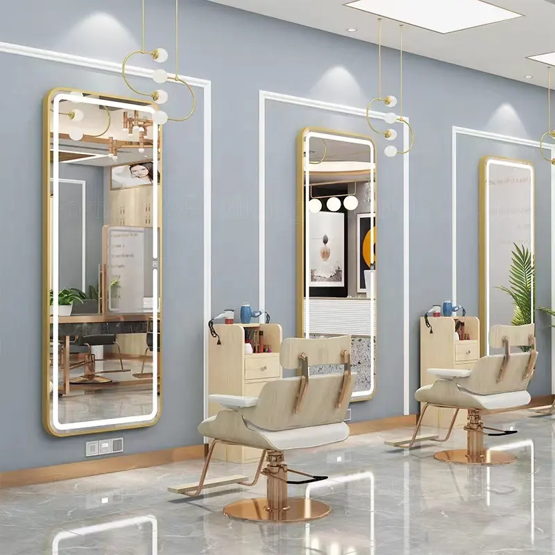 Conceptions personnalisées Mur Monté Smart Led Lumière Miroir Pour Barber Shop Meubles Station Beauté Salon De Coiffure Miroirs