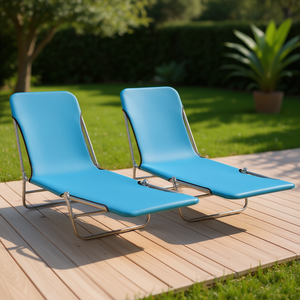Ensemble de 2 chaises longues bleues en aluminium pour l'extérieur, pliantes et inclinables, design contemporain pour patio et jardin - Product Image 2