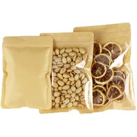 Brun un côté transparent refermable fenêtre en plastique papier Kraft fond plat fermeture éclair sac collations café thé parfumé cadeaux pochettes