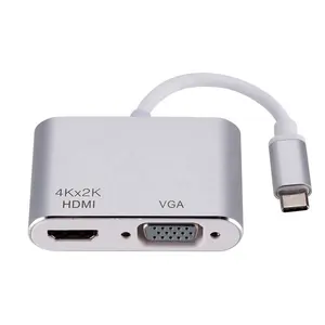 2 in 1 USB C to 4K HDM VGA 어댑터 Macbook Pro, Samsung Galaxy S10 20 21, Microsoft Surface Series 및 기타 유형 C 장치