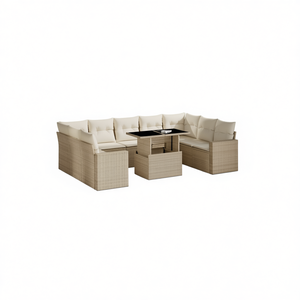Conjunto de Sofás Modulares de Jardín en Poliratán Beige, 10 Piezas, Muebles de Exterior de Diseño Contemporáneo - Product Image 1