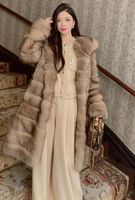 Manteau d'hiver long décontracté de luxe écologique avec capuche en fausse fourrure de zibeline, bouton unique, coupe ample, tissé, chaud et élégant