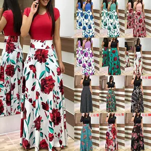 Fashion Summer Women Sexy Bohemia Dots Floral Printed Short Long Sleeve Maxi Dresses For Black Women Lady Casual Wear Dress
