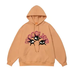 Customized New Design Eyes Embroidered Hooded Sweater Men's Trendy Loose Personality Small Crowd Pullover