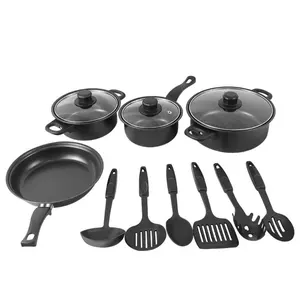 Commercio all'ingrosso della fabbrica 13 pezzi di ferro nero utensili da cucina utensili da cucina Non bastone pentole Set con pentole e padelle Set e coperchio