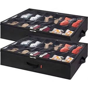 Échantillon Gratuit : Ensemble de 2 Organisateurs de Chaussures Pliables en Tissu, Boîte de Rangement pour Chaussures avec Fenêtre Transparente, Sac de Rangement - Product Image 1