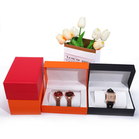 Boîte à montre en cuir haut de gamme avec logo personnalisé, couvercle rabattable, simple et luxueuse, en papier, pour couple, étui de rangement pour montres, emballage de luxe, cadeau de bijoux