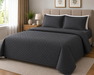 Wholesale Luxury Soft 100% Polyester 3 Pcs Solid Diamond Stitched <b>Bedding</b> <b>Quilt</b> Set with 2 Pillowcase - Product Image 5