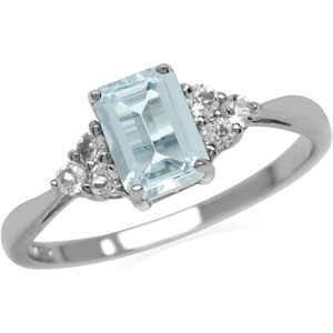 Anillo de compromiso Silvershake Topaz, corte octogonal de 7x5mm, plata de ley 925, chapado en oro blanco o amarillo, joyería fina para mujer - Product Image 1