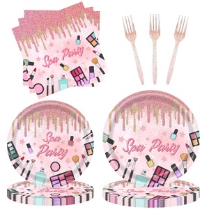 Ensemble d'assiettes et de serviettes DAMAI pour fête spa, fournitures pour fête de maquillage sur le thème du spa, pour filles, princesse, rose sucré, fête d'anniversaire sur le thème du maquillage - Product Image 1