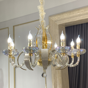 Lustre élégant en cristal de style français Lampes suspendues en <span class=keywords><strong>tube</strong></span> de verre populaires Éclairage à ampoule LED inclus-Installation de projet - Product Image 1