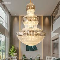 Lustre en cristal traditionnel en gros pour villas de luxe, lampe suspendue ovale à haut plafond pour projets hôteliers, directement de l'usine