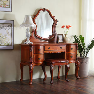 Ensemble de <span class=keywords><strong>coiffeuse</strong></span> vintage américaine en bois massif avec plusieurs tiroirs, ensemble de table de maquillage pour la décoration de la chambre à coucher, table en bois massif - Product Image 1