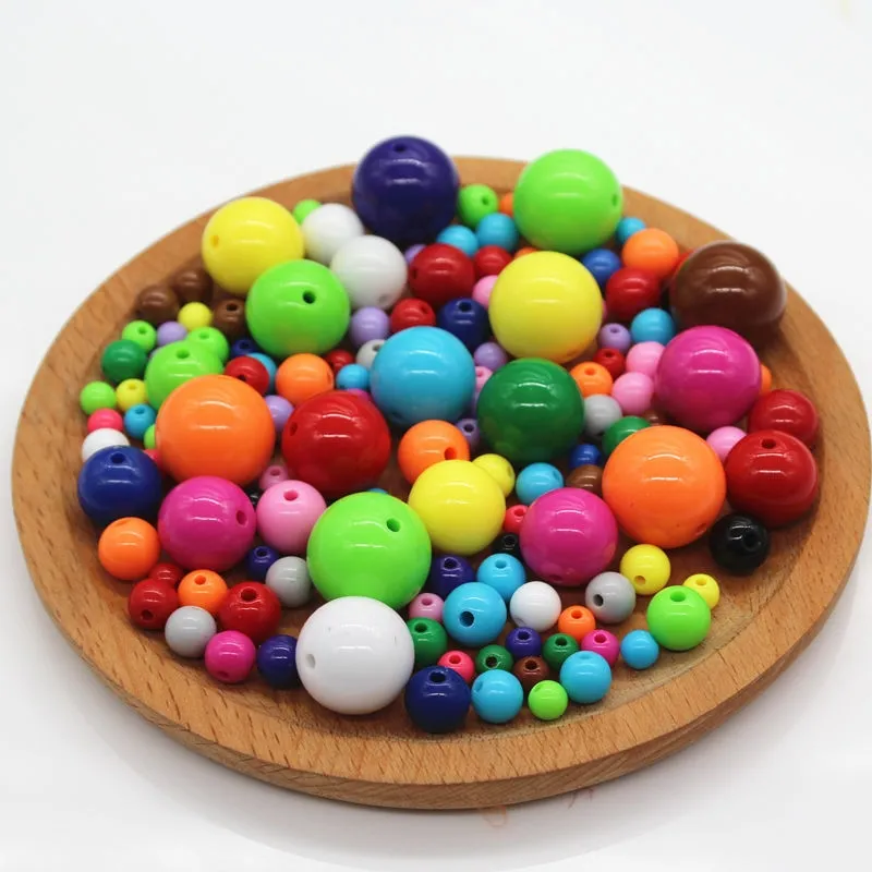 4mm 6mm 8mm 10mm 12mm 14mm 16mm 20mm Stock colorful round kids plastic acrylic bulk beads with hole