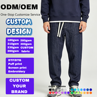 Jean à cordon de serrage pour homme, taille élastique, coupe ample, jambe droite décontractée, en denim indigo, avec coutures contrastées sur les panneaux