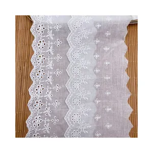 Wholesale High Quality Embroidered Border Trims T/c Lace Trim 10cm Wide Luxury White Embroidered Cotton Lace Trim