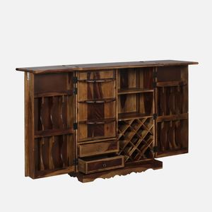 Durable Sheesham Wood <b>Bar</b> Cabinet Provincial Teak Finish Solid Hardwood <b>Bar</b> Furniture with <b>Shelves</b> for Home Living Room - Product Image 5