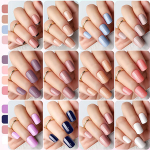576 <span class=keywords><strong>faux</strong></span> ongles carrés courts brillants colorés à presser, avec pointe française blanche et noire, 24 couleurs unies rose et beige - Product Image 4