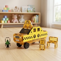 Jeu de tuiles magnétiques colorées sur le thème du trafic pour enfants : Taxi, station de taxi et décorations de scène – Excellent jouet STEM