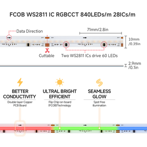 BTF-LIGHTING fcob SPI rgbcct IC RGB có thể điều chỉnh màu trắng 3000K-6000K DC24V 840 <span class=keywords><strong>LED</strong></span> ra90 RGB RGBW địa chỉ COB <span class=keywords><strong>LED</strong></span> Strip ánh sáng - Product Image 2
