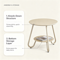 Table à thé ronde en aluminium à 2 niveaux, robuste, avec revêtement en poudre, sans rouille, table d'appoint pour patio, jardin, bord de piscine, maison