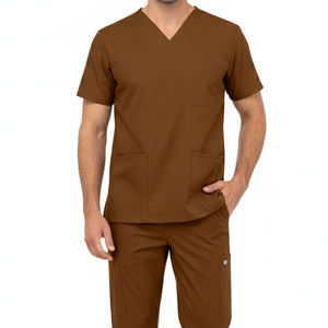 Ensemble de blouses médicales rouge vin, uniforme confortable en deux pièces, tissu respirant, haut à col en V et pantalon à taille élastique pour les soins de santé - Product Image 2