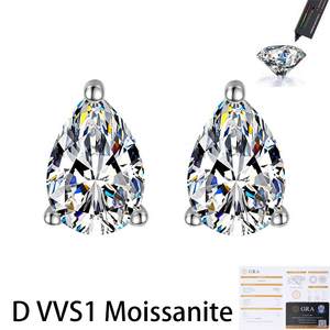 Boucles d'oreilles clous en moissanite S925 en argent sterling plaqué rhodium, taille poire, couleur D, pureté VVS1, 2 carats, brillantes, vente en gros d'usine, pour femme, tendance - Product Image 1