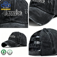 OEM ODM Retro Streetstyle Outdoor Gebleekte Vintage Letterprint Zwarte Baseballpet met Paardenstaartopening voor Dames